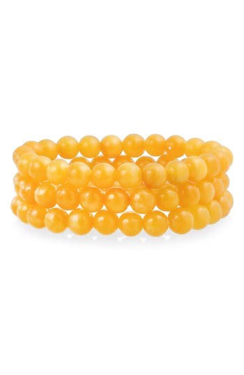 Bling Jewelry Set Of 3 Semiprecious Stone Beaded Stretch Bracelets In Yellow Quartz