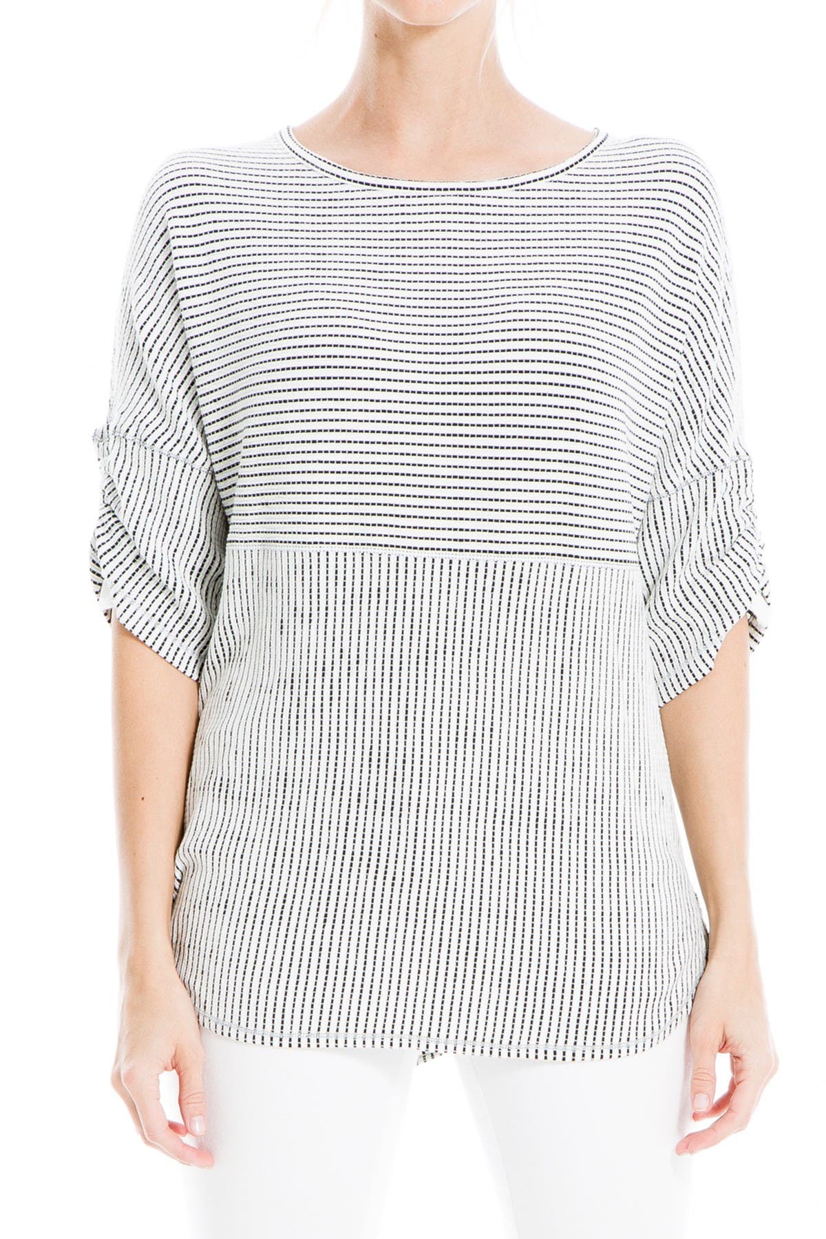 Max Studio | Striped Ruched Elbow Sleeve Textured Top | Nordstrom Rack