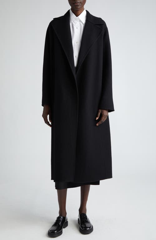 The Row Malika Double Face Wool Blend Felt Wrap Coat in Black 