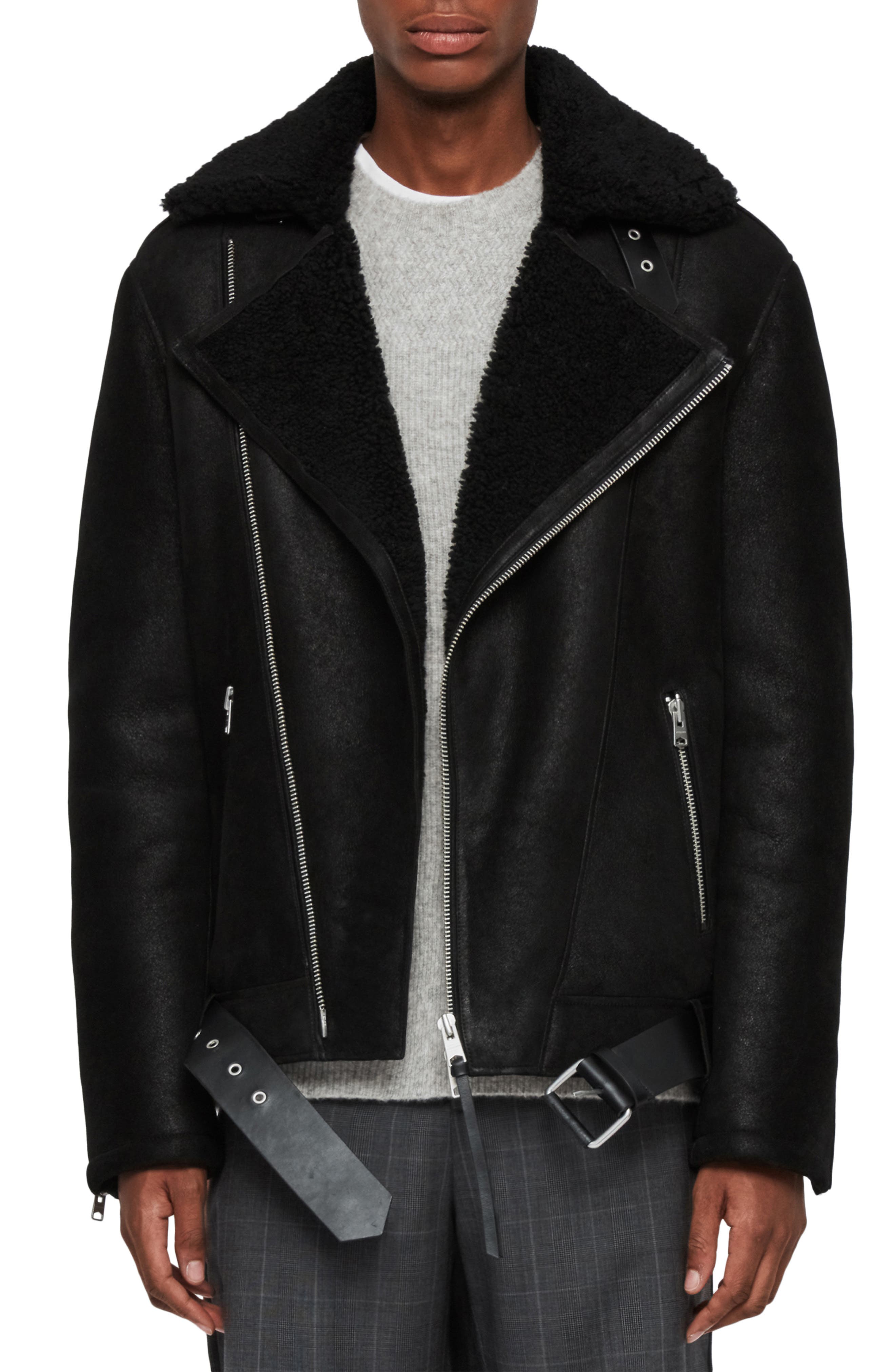 shearling biker coat