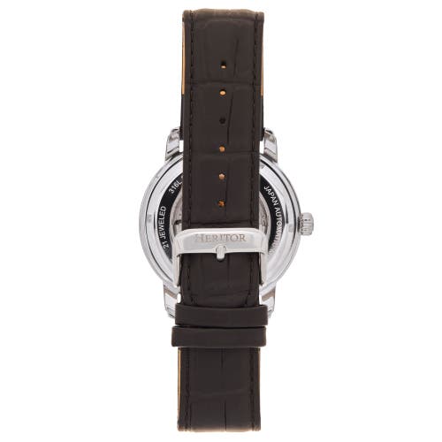 Shop Heritor Automatic Protégé Leather-band Watch W/date In Silver/black