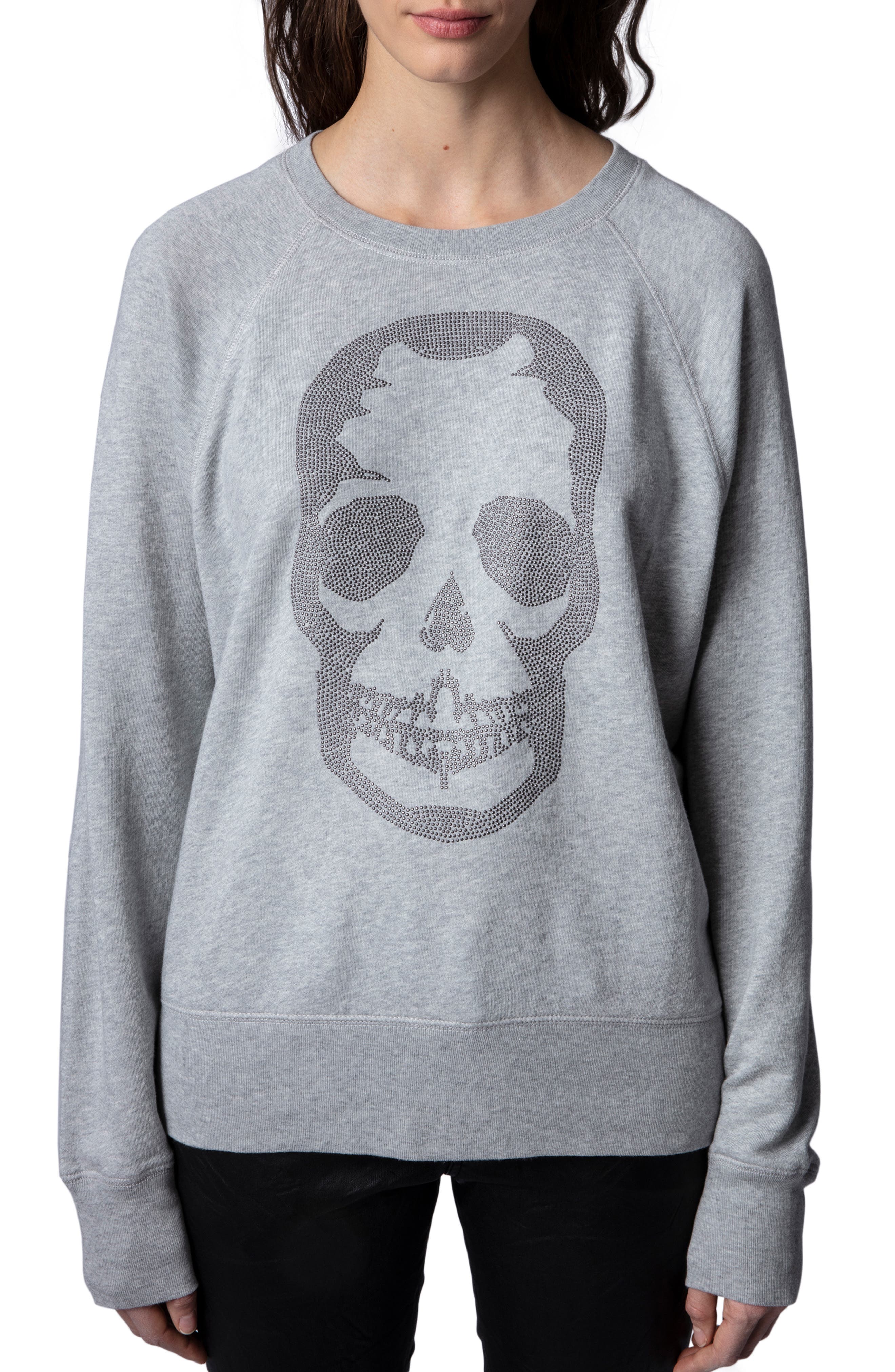 Zadig \u0026 Voltaire Skull Cotton \u0026 Modal Sweatshirt in Gris Chine