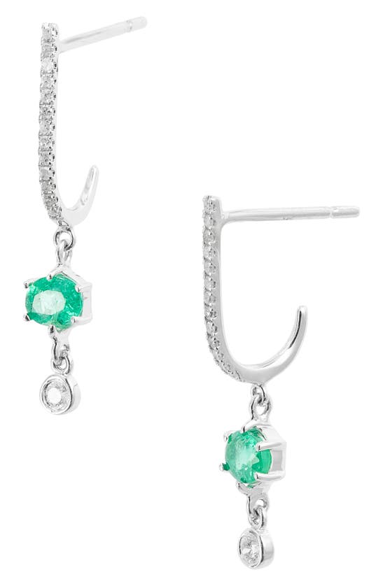 Shop Meira T Emerald & Diamond Earrings In White Gold