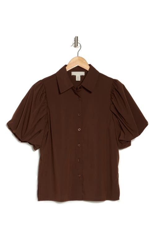 By Design Abigail Puff Sleeve Button-up Top In Chocolate