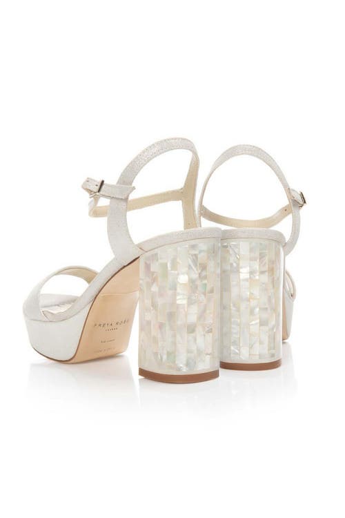 Freya Rose Zara White Slingback Peep Toe Pearl Heel In White