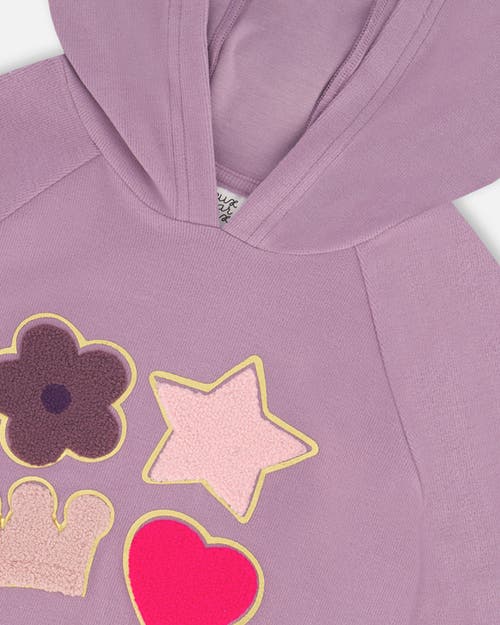 Shop Deux Par Deux Little Girl's Super Soft Brushed Jersey Hooded Tunic With Appliques Lavender In Lupine