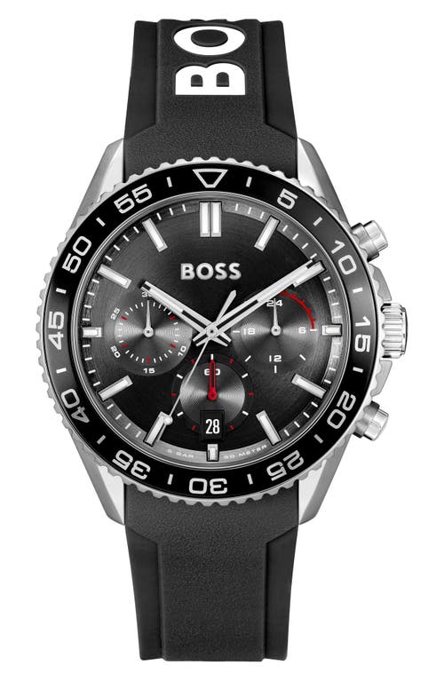BOSS Runner Chronograph Silicone Strap Watch, 44mm in Black at Nordstrom