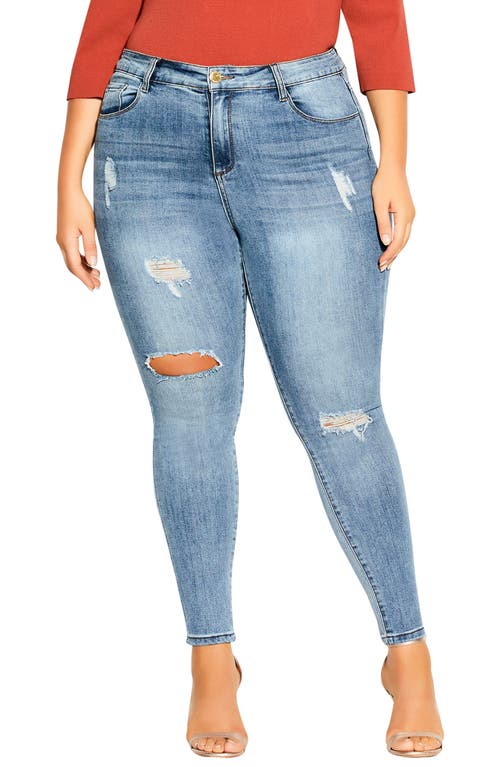 City Chic Asha Ripped High Waist Skinny Jeans in Light Denim at ...