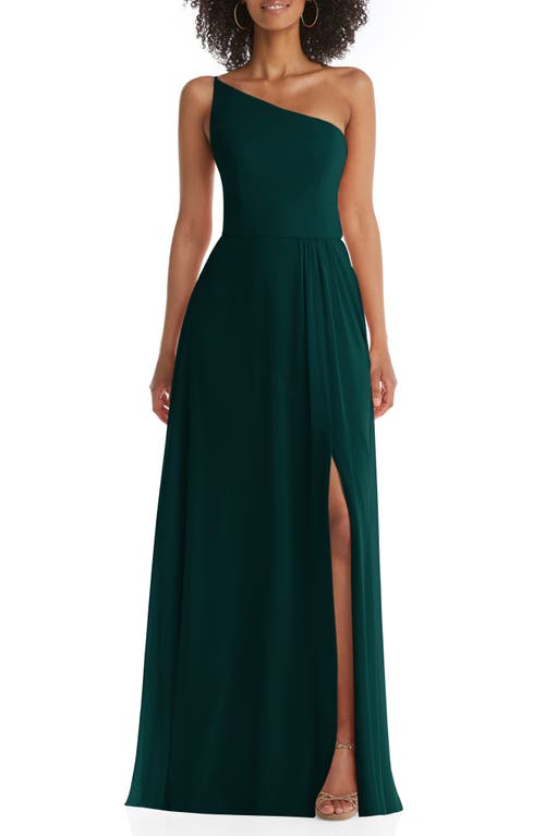 After Six One-Shoulder Chiffon Gown in Evergreen