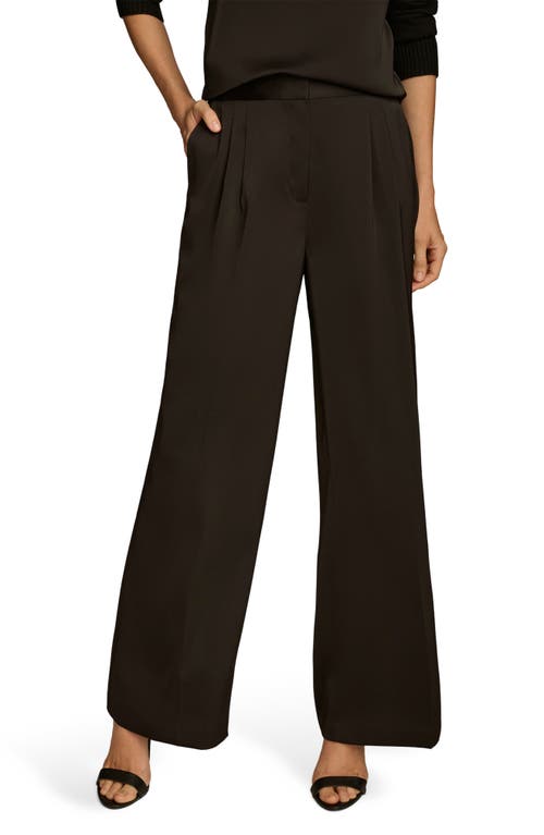 DONNA KARAN Pleated Wide Leg Pants in Black 