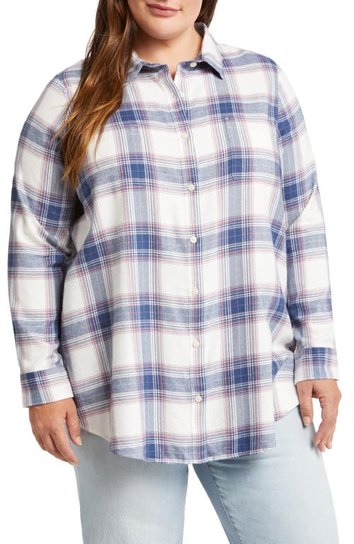 caslon(r) Plaid Button-Up Tunic Shirt in Ivory- Blue Ensign Erin Plaid
