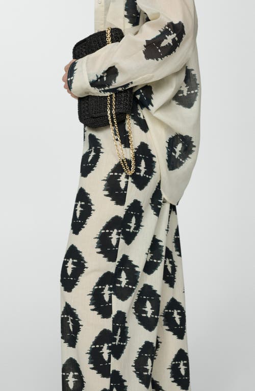 Mango Wideleg Printed Trousers Ecru In Ecru