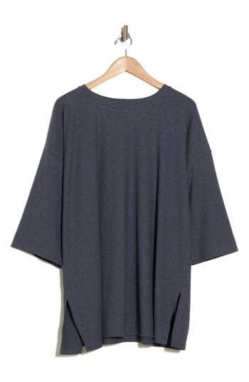 Eileen Fisher Crewneck Longline Boxy Top In Nocturne
