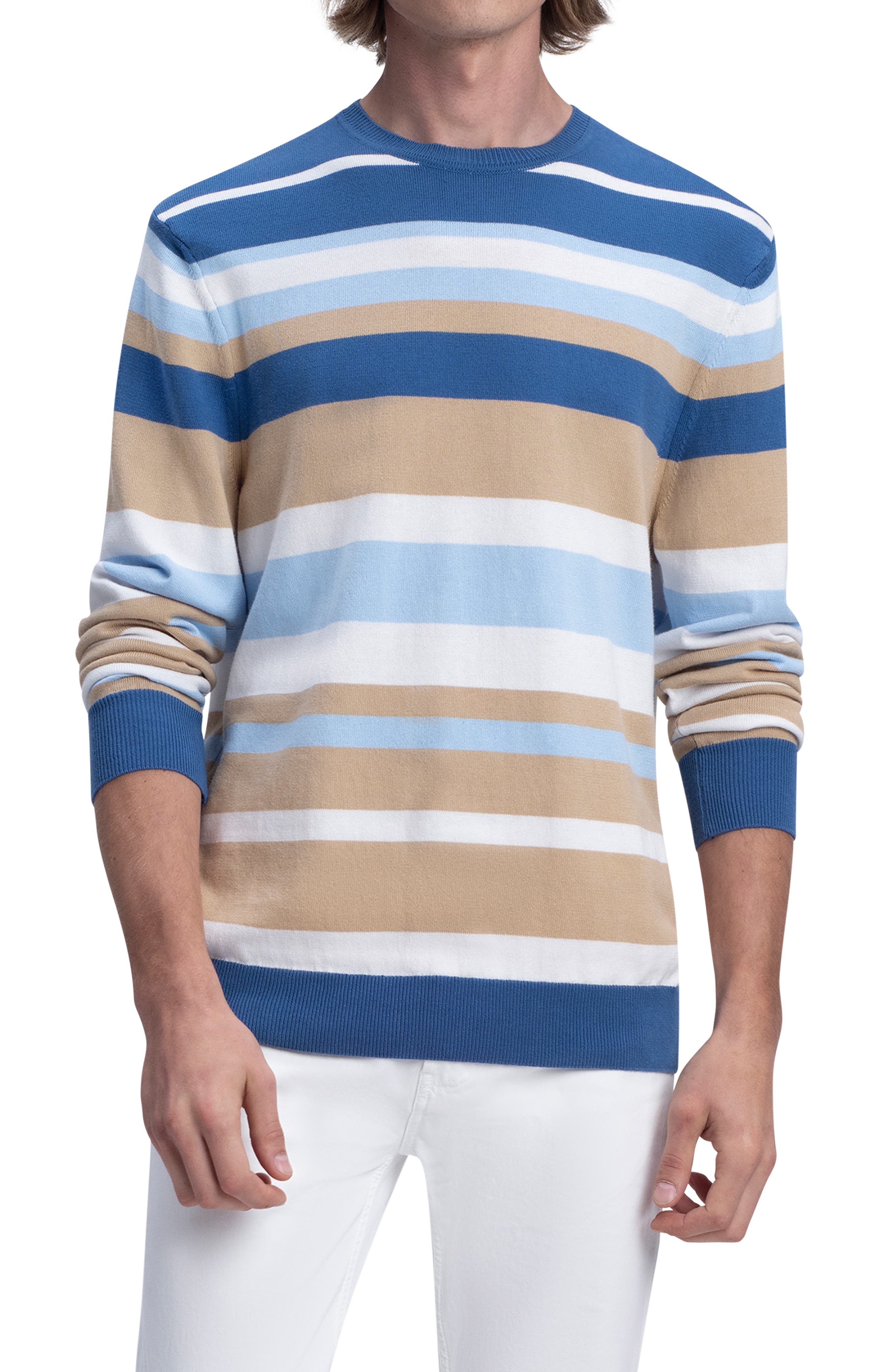 Bugatchi Stripe Cotton Crewneck Sweater 