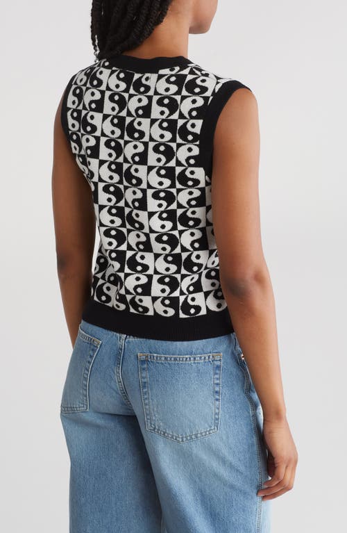 Shop Cotton Emporium Yin Yang Knit Sweater Vest In Black/white