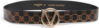 Valentino by Mario Valentino Men's Logo Embossed Monogram Leather Belt