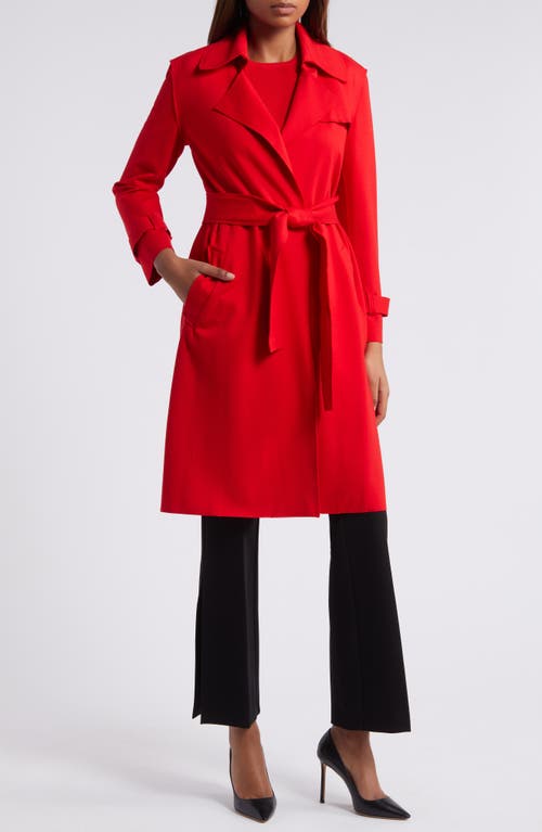 Shop Anne Klein Collection Compression Long Trench Coat In Bright Crimson