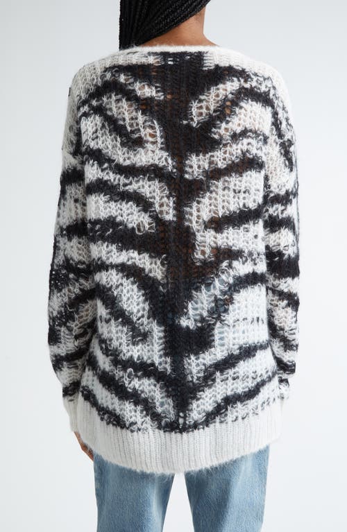 Shop Stella Mccartney Tiger Stripe Openwork Knit Sweater In Black/white Multi