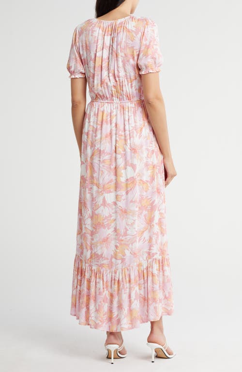Shop Lovestitch Floral Tiered Maxi Dress In Peach/light Pink