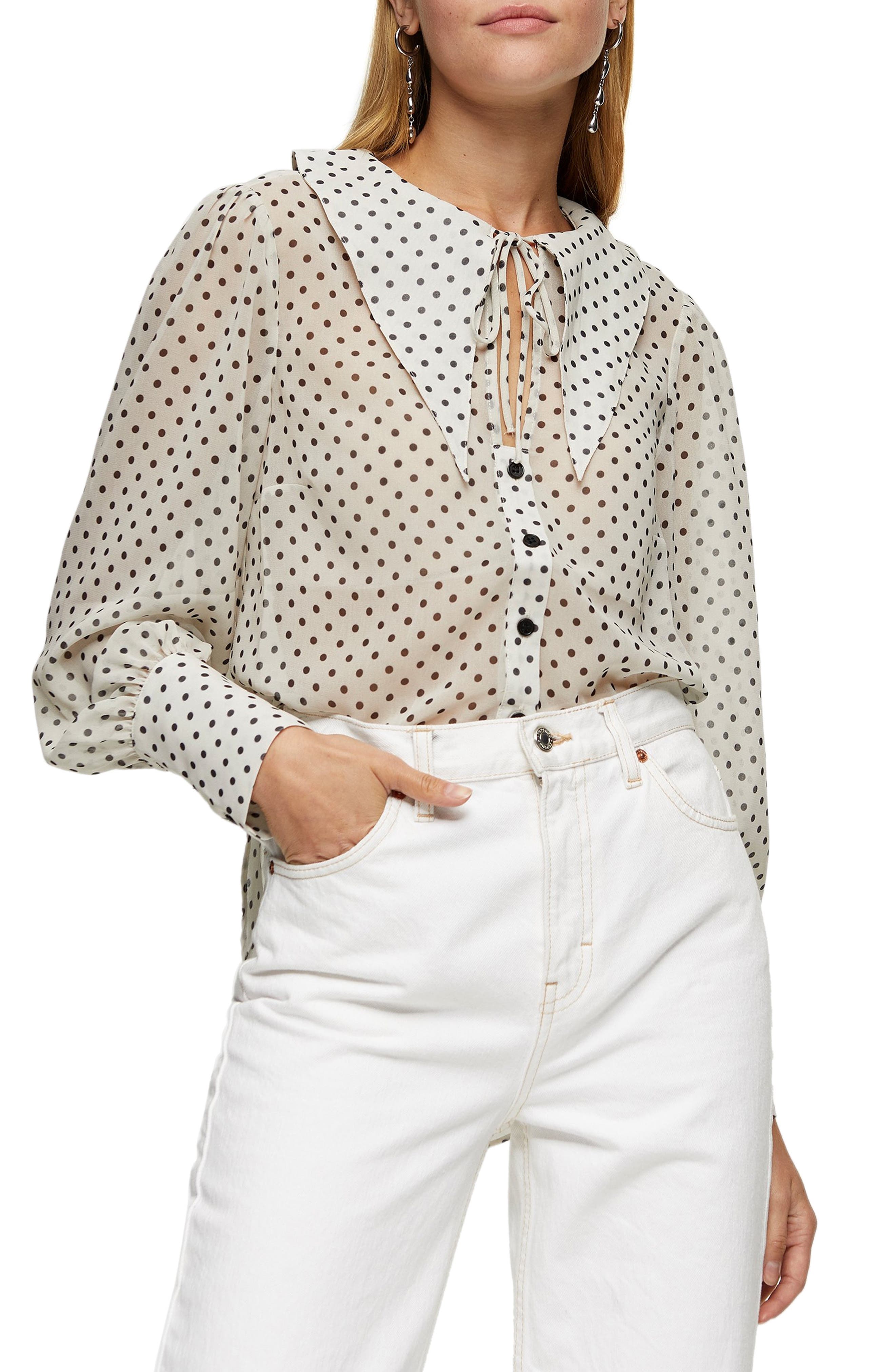 polka dot long sleeve blouse