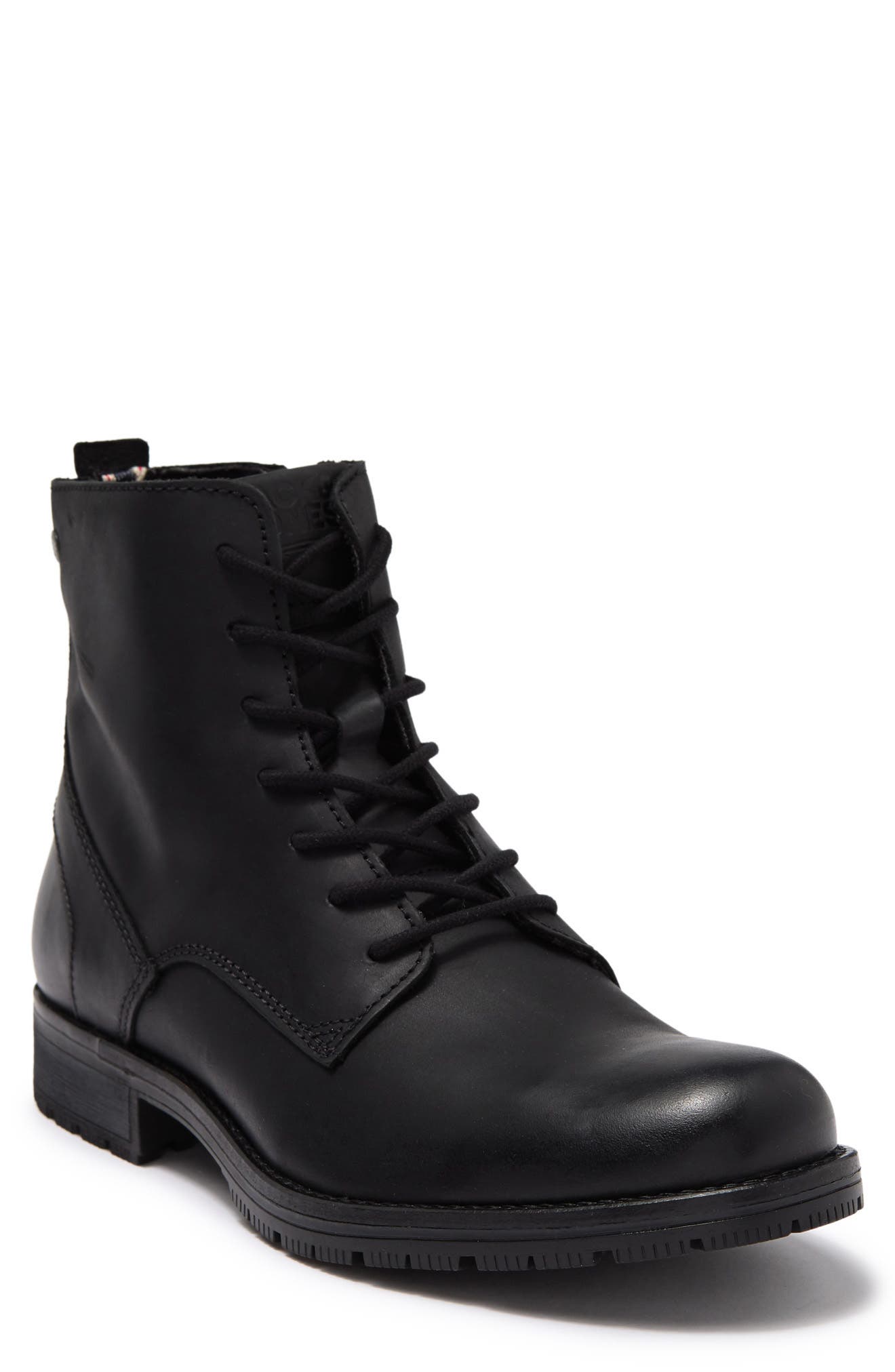 Jack & Jones Lace Up Tall Boots In Black Leather