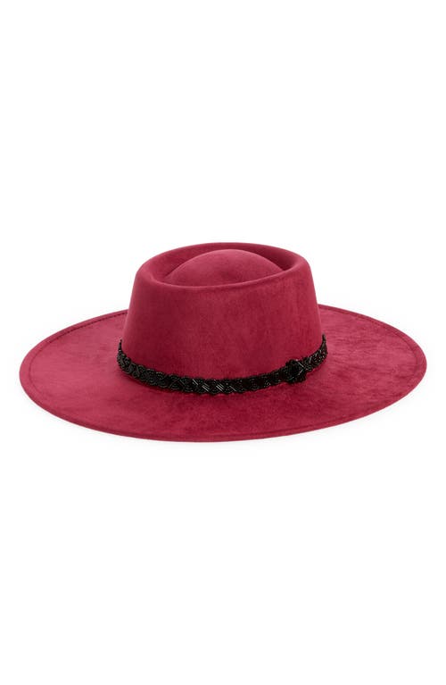 Faux Suede Boater Hat in Burgundy Combo