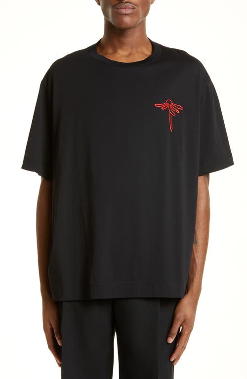 Simone Rocha Oversize Flower Embroidery T-Shirt in Black /Red