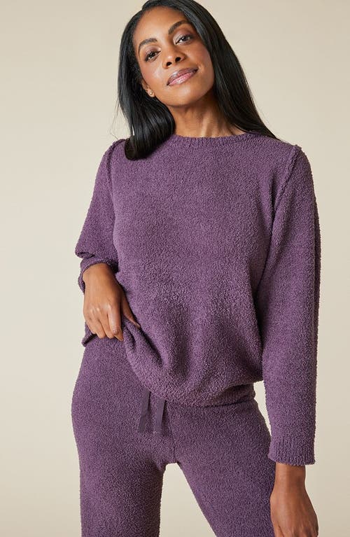 Softies Solid Marshmallow Reverse Seam Crew Neck Lounge Set With Bracelet Sleeve In Fig