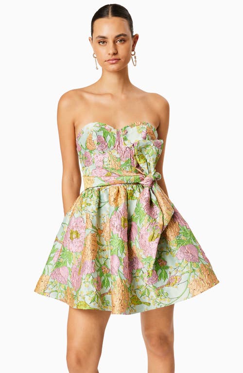 Shop Elliatt Jetset Floral Jacquard Strapless Minidress In Green Multi