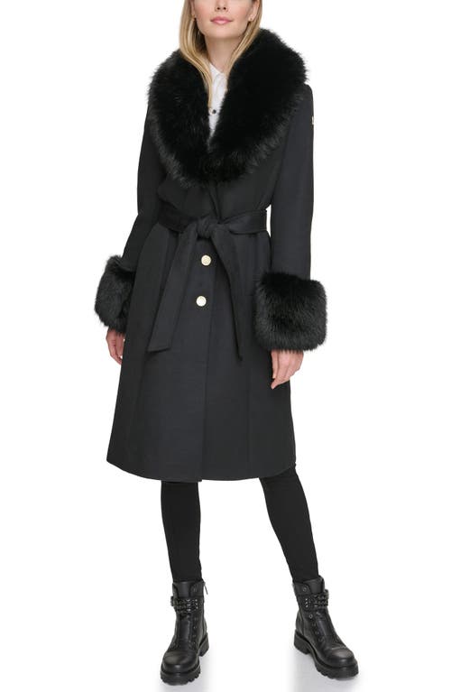 Shop Karl Lagerfeld Paris Faux Fur & Wool Blend Coat In Black