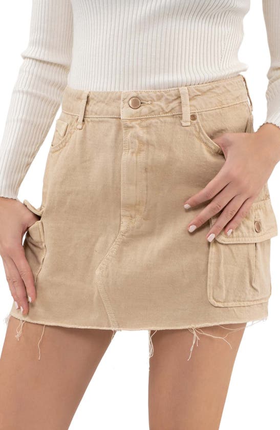 Blu Pepper Raw Hem Cotton Cargo Miniskirt In Sand