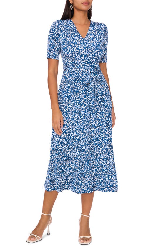 Shop Chaus Floral Wrap Front Midi Dress In Blue Green
