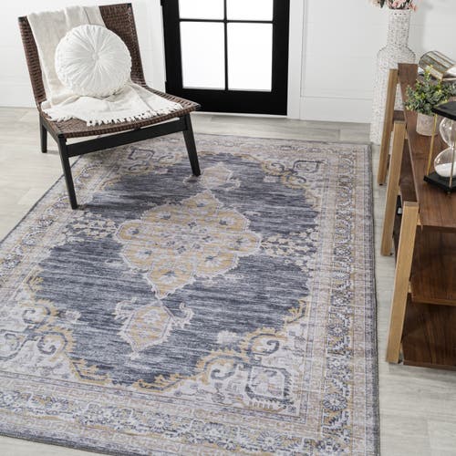 Jonathan Y Wincer Chenille Cottage Medallion Machine-washable Area Rug In Dark Gray/yellow