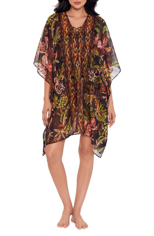 MIRACLESUIT MIRACLESUIT® BOTANICO MIXED PRINT METALLIC STRIPE COVER-UP CAFTAN