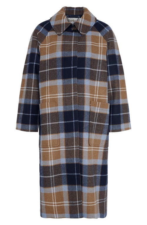 Barbour Kira Tartan Wool Blend Car Coat In Sky Dress Tartan/dark Navy