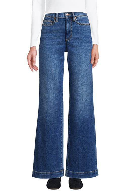 Shop Lands' End Recover High Rise Wide Leg Blue Jeans In Royal Indigo