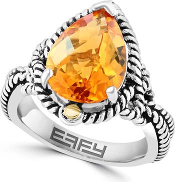 EFFY Sterling Silver & 18K Yellow Gold Citrine Ring - Size 7