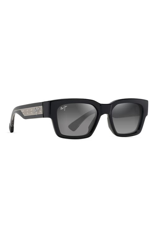 Maui Jim Kenui 53mm Polarizedplus2® Square Sunglasses In Shiny Black/light Grey