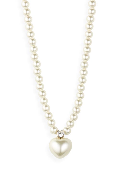 Simone Rocha Imitation Peart Heart Necklace in Crystal/Pearl