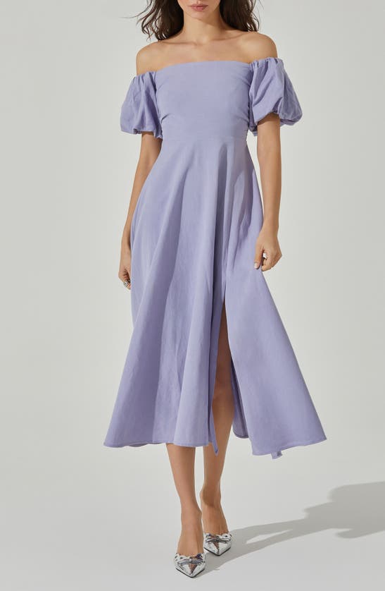 Shop Astr The Label Off The Shoulder A-line Dress In Periwinkle Blue