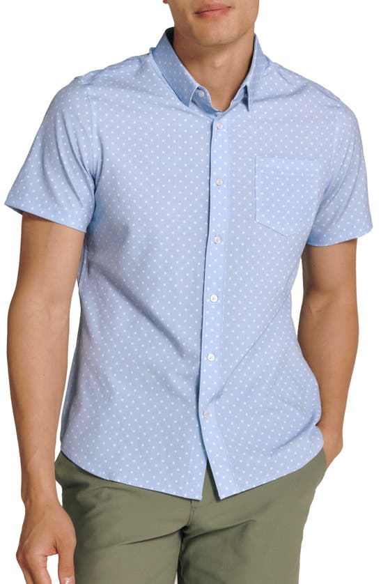 Shop 7 Diamonds Gareth Floral Dot Short Sleeve Performance Button-up Shirt In Blue