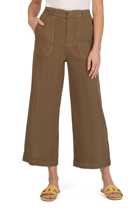 Topaz High Waist Crop Wide Leg Linen Blend Pants