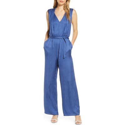 Adelyn Rae Casey Textured Satin Jumpsuit, Blue