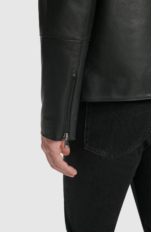 Shop Cole Haan Leather Moto Jacket In Black