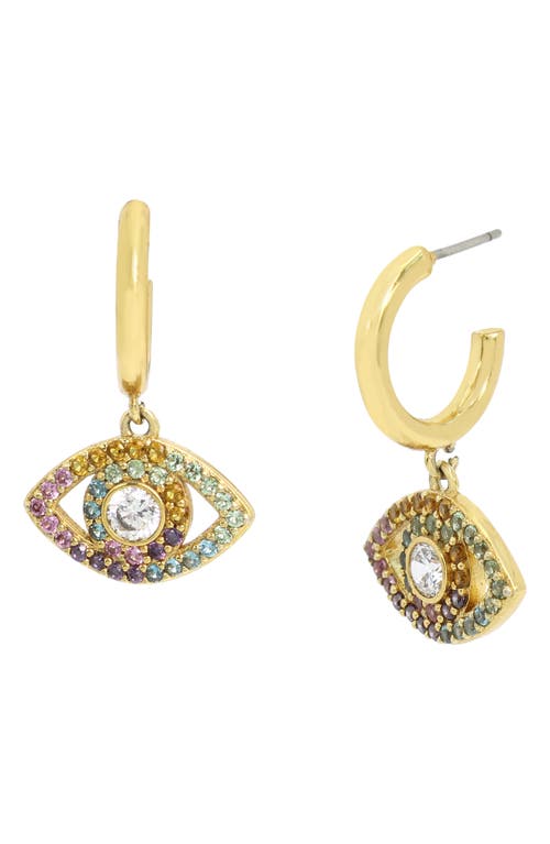 Shop Kurt Geiger London Pavé Evil Eye Huggie Hoop Earrings In Gold Multicolor