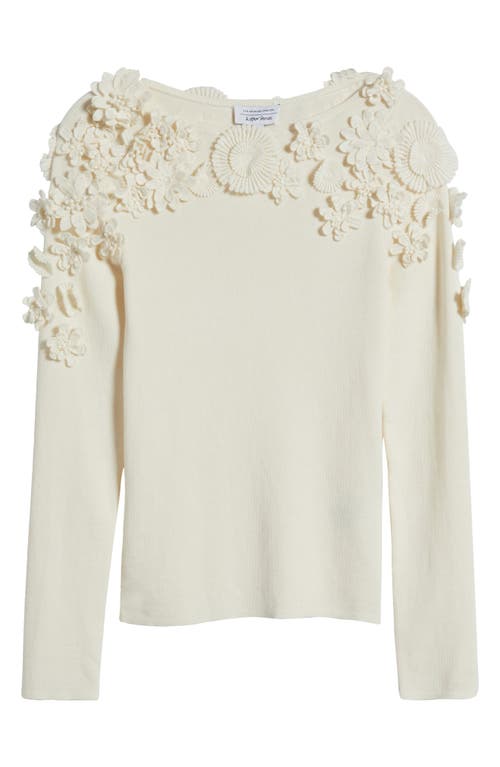 Shop & Other Stories Floral Appliqué Wool & Cotton Sweater In White Dusty Light