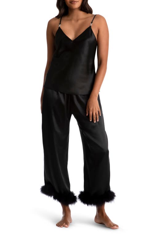 In Bloom by Jonquil Noelle Feather Trim Satin Pajamas in Black