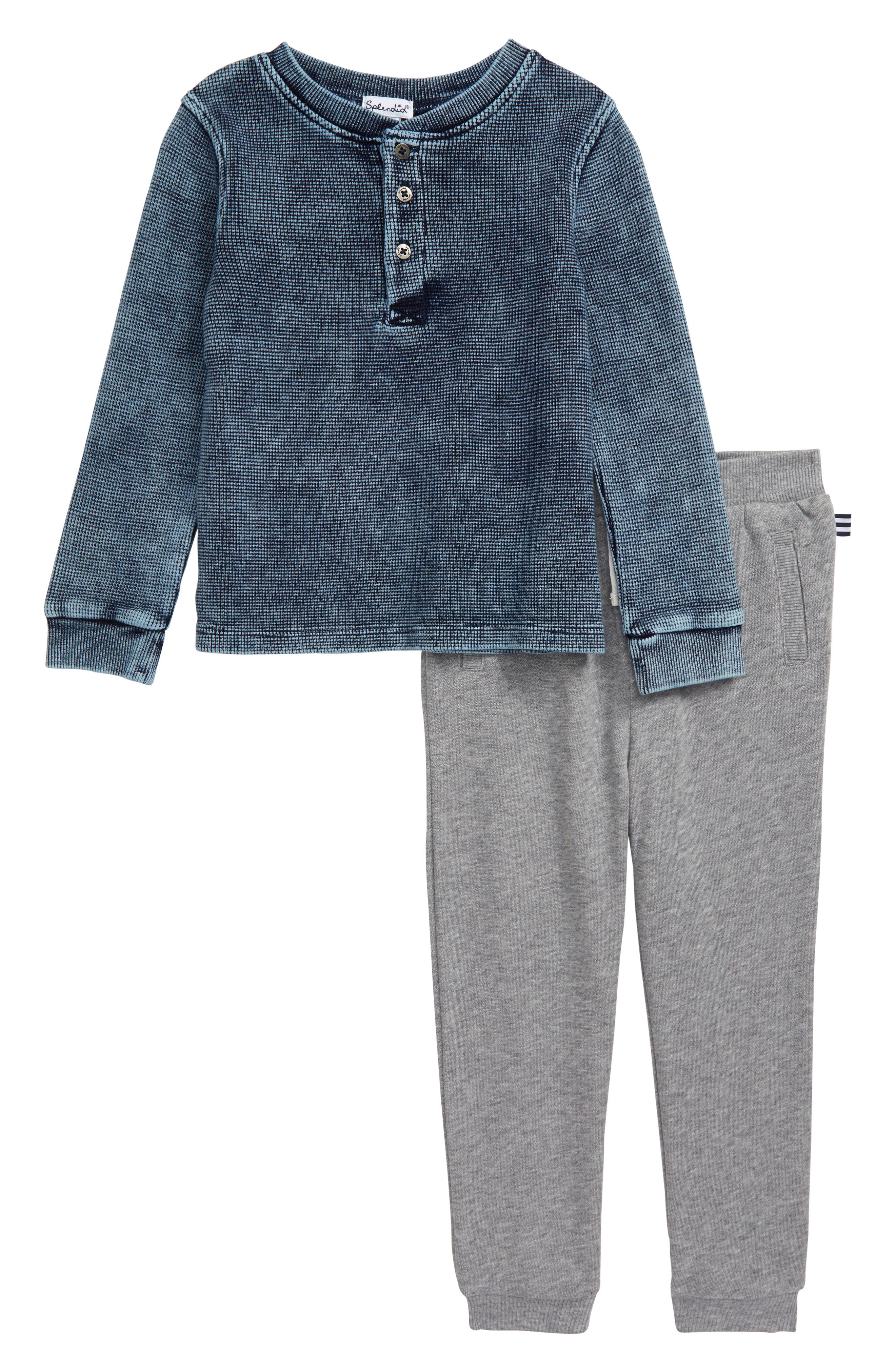 Splendid Waffle Knit Henley & Sweatpants Set (Toddler Boys & Little