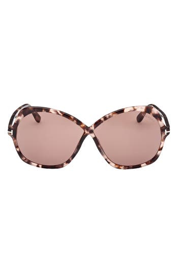 Tom Ford Rosemin Acetate Butterfly Sunglasses In Shiny Coloured Havana/pink