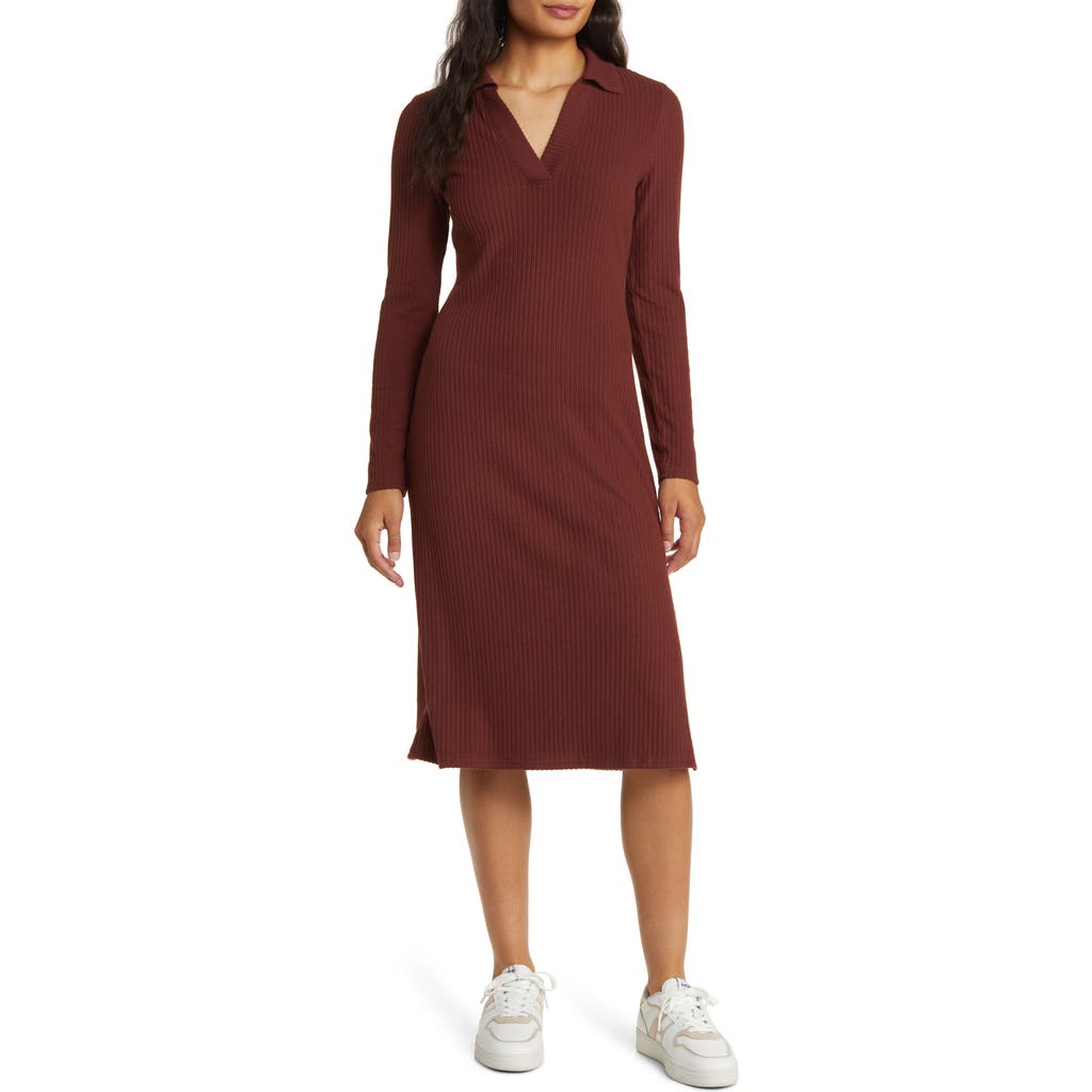 Caslon ® Long Sleeve Rib Dress In Burgundy